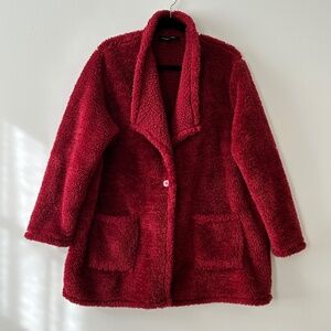 Colleen Lopez Red Sherpa Fleece Plush Teddy Coat